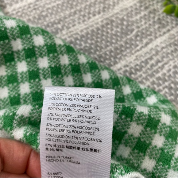 NEW Anthropologie Gingham Knit Mini Dress Green & White Check Stretch Mod Retro - Picture 7 of 12